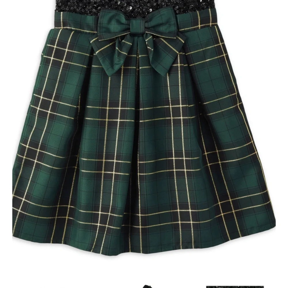 The Children’s Place Girls Sequin Green Plaid Sleeveless Dress Size XXL (16) NEW